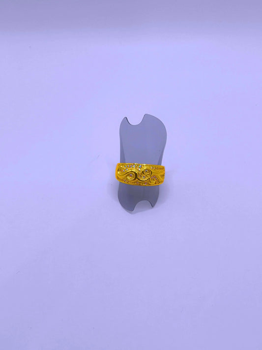 Anillo Cobre Grabado Flor Chapa Oro 14k Ajustable Calenbi