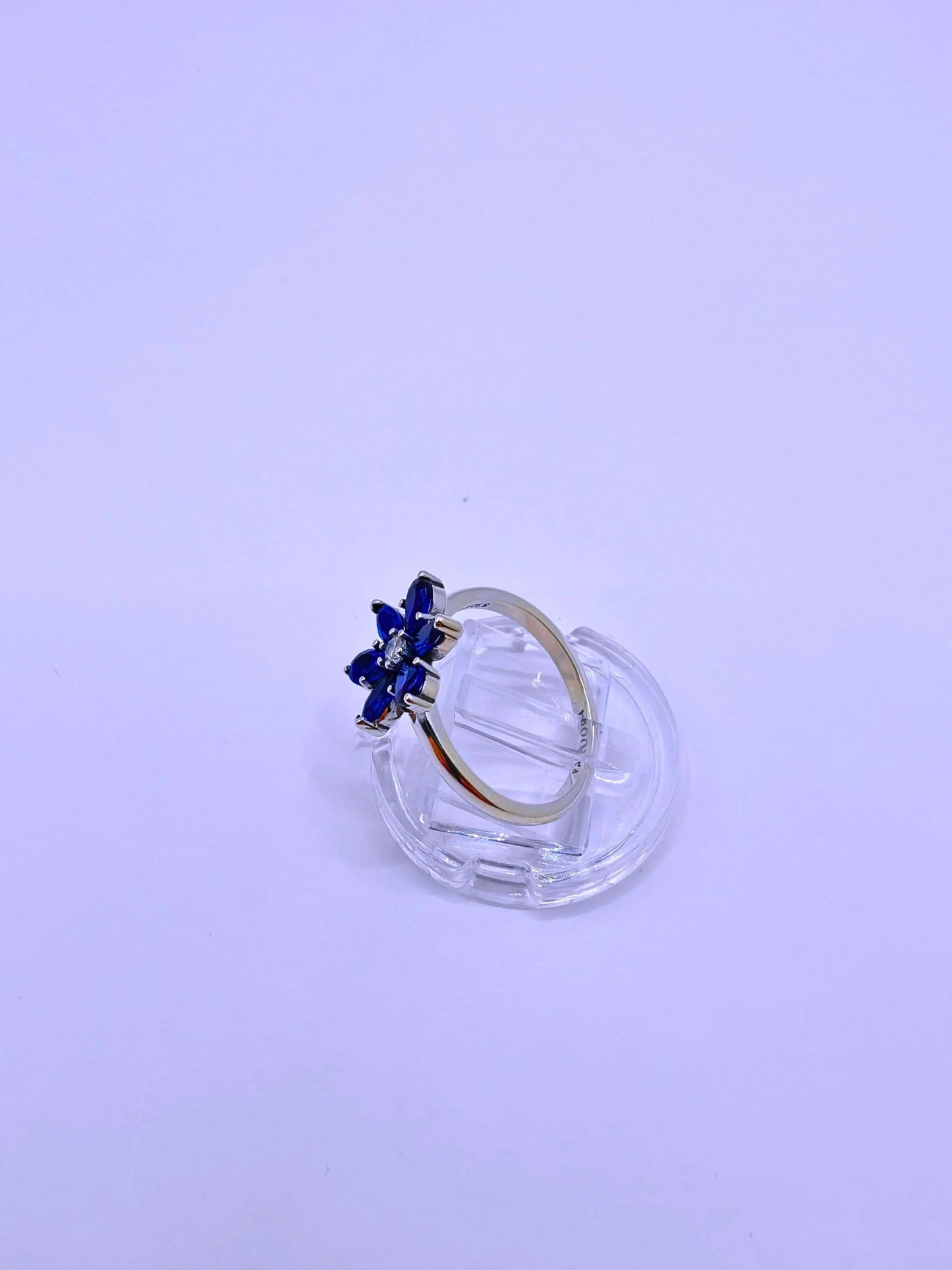 Anillo Plata Ley 925 Pandora Flor Circonita  Azul Marino Calenbi