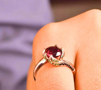 Anillo Cobre "Flor Eterna" Circonita Cubica Roja Chapa Oro Rosa 10k