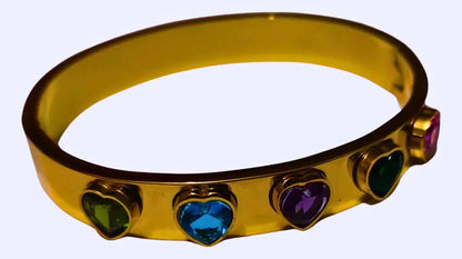 Pulsera Acero Inoxidable Circonita Cubica Corazónes Chapa Oro 12k Calenbi
