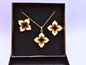 NEB0003,04 - Collar y Aretes Acero Titanio Flor Loto Epoxica Chapa Oro 10k Calenbi