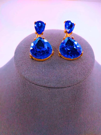 Pendientes Cobre Gota Circonita Cubica Azul Chapa Oro 10k Calenbi