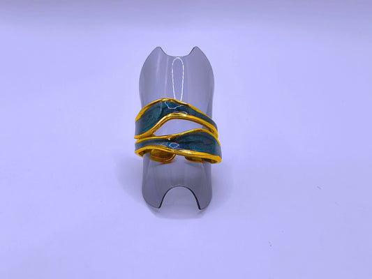 Anillo Acero Inoxidable Epoxica Negra Chapa Oro 10k Calenbi