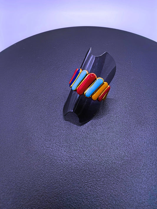 Anillo Acero Inoxidable Figuras Modernas Epoxica Chapa Oro 14k Calenbi