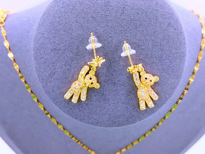 Collar y Aretes Acero Inoxidable Oso Circonita Cubica Blanca Calenbi