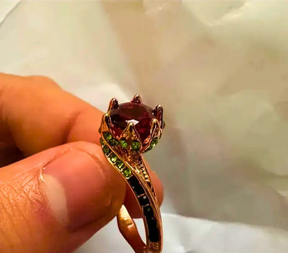 Anillo Cobre "Flor Eterna" Circonita Cubica Roja Chapa Oro Rosa 10k