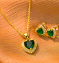 Collar y Aretes Acero Inoxidable Corazón Circonita Verde Chapa Oro 10k Calenbi