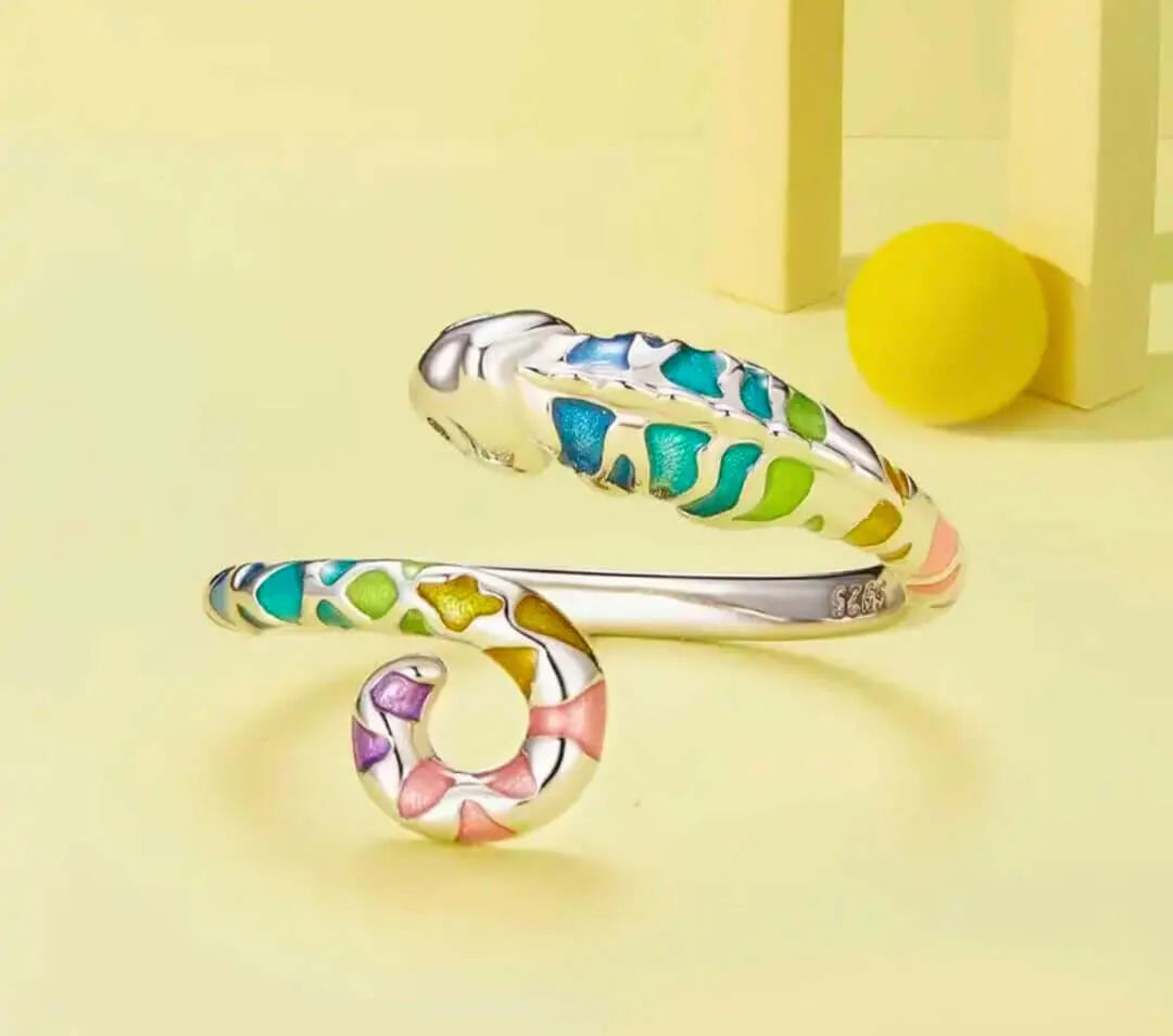 Anillo S925 Ley "Camaleón" Resina Epoxica Ajustable Calenbi