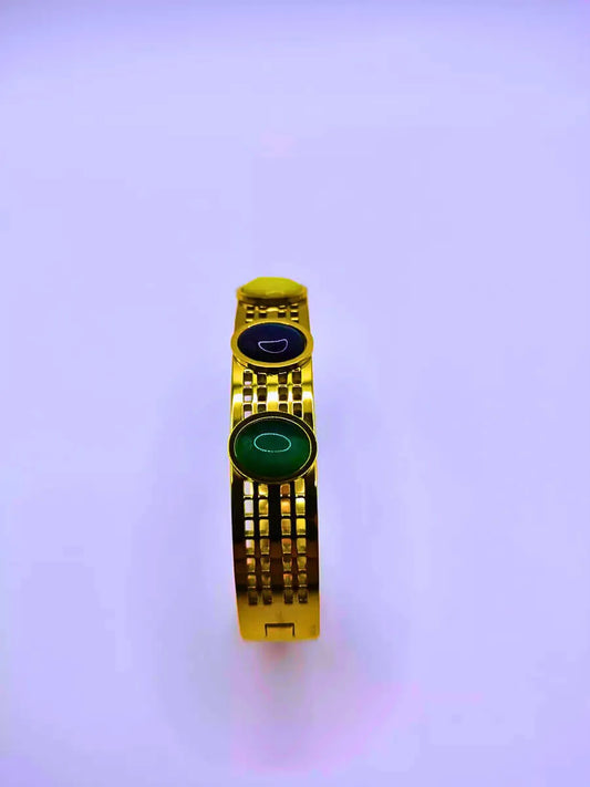 Pulsera Acero Inoxidable A Presión Piedras Imitación Chapa Oro 12k Calenbi