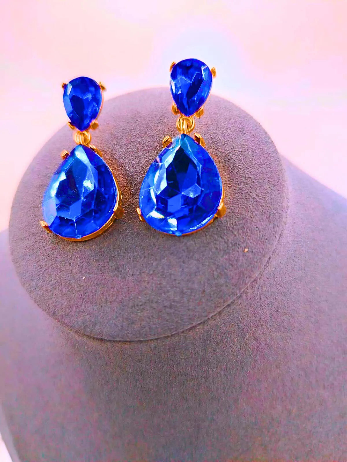 Pendientes Cobre Gota Circonita Cubica Azul Chapa Oro 10k Calenbi