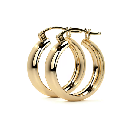 Arracada Bangle De Oro De 14k Lisa De 15mm, 6mm de Ancho