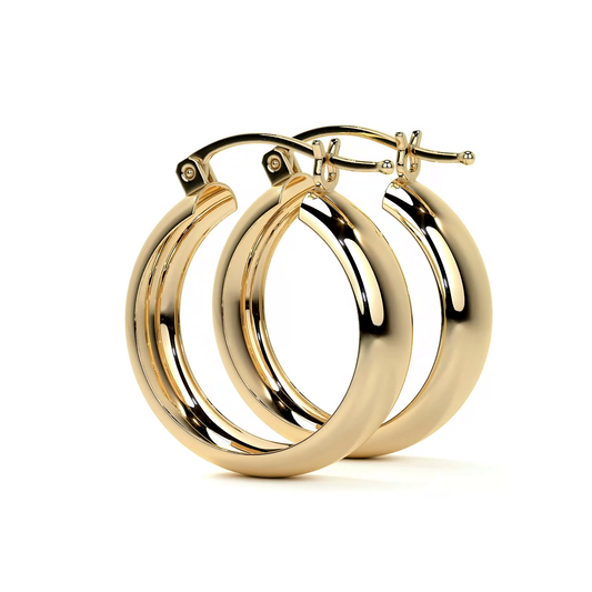 Arracada Bangle De Oro De 14k Lisa De 15mm, 6mm de Ancho