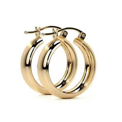 Arracada Bangle De Oro De 14k Lisa De 15mm, 6mm de Ancho