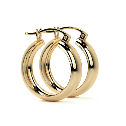 Arracada Bangle De Oro De 14k Lisa De 15mm, 6mm de Ancho