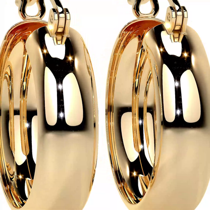 Arracada Bangle De Oro De 14k Lisa De 15mm, 6mm de Ancho