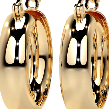 Arracada Bangle De Oro De 14k Lisa De 15mm, 6mm de Ancho