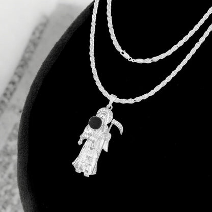 Cadena De Plata 925 Dije De La Santa Muerte Collar Hombre