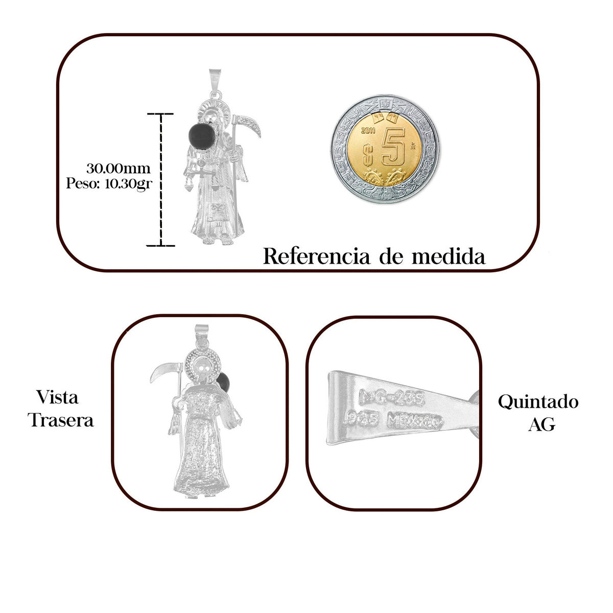 Dije De Plata 925 De Dije De La Santa Muerte 4.6 Cm